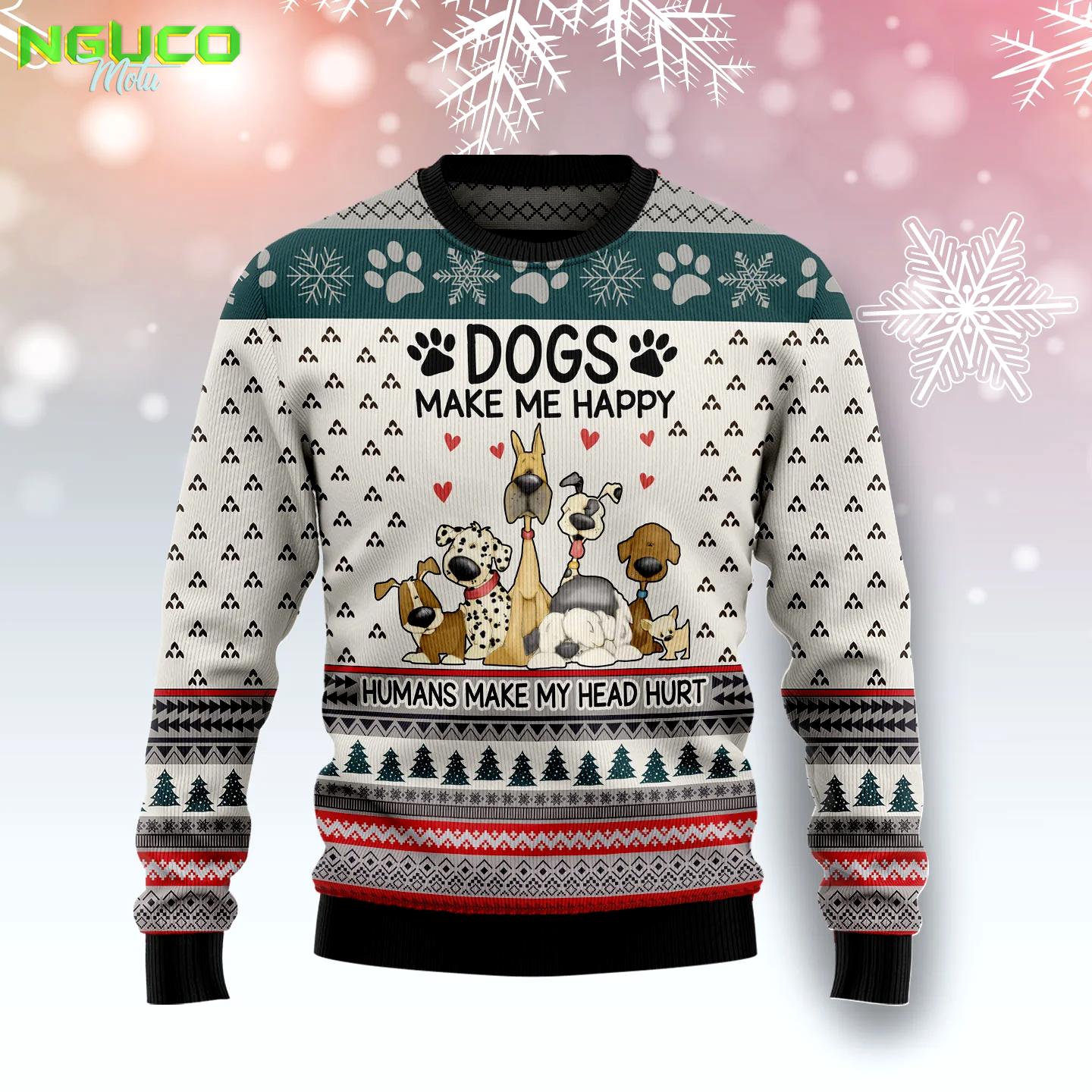 Dogs make me happy g5119 ugly christmas sweater