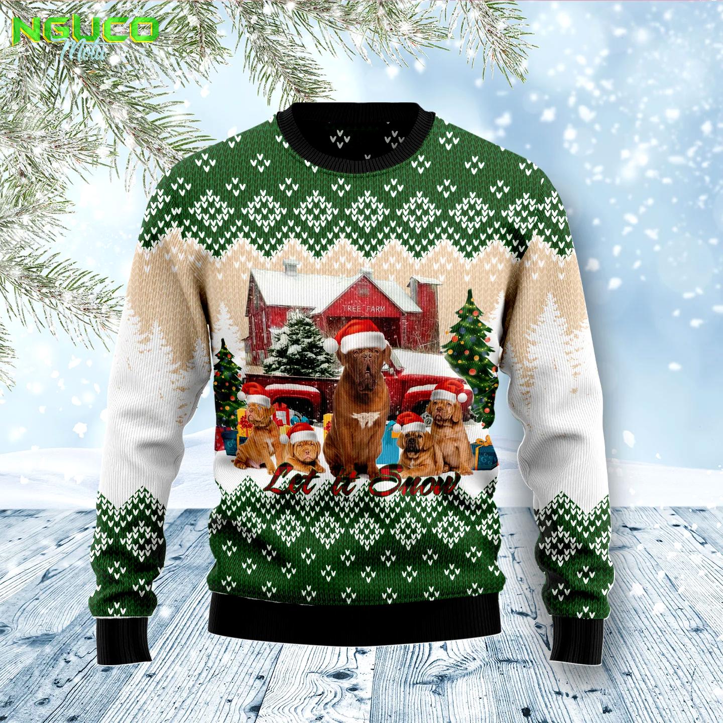 Dogue-de bordeaux let it snow d1211 ugly christmas sweater