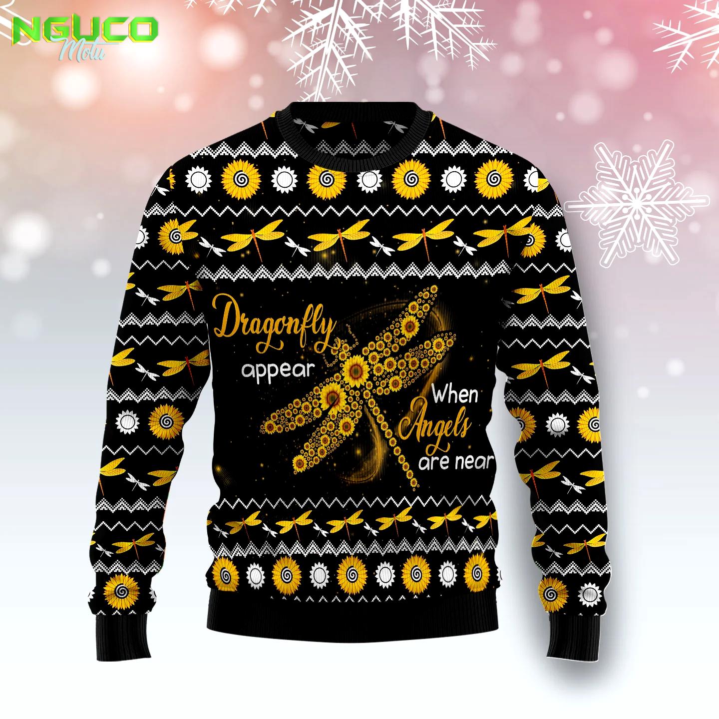 Dragonfly sunflower t1011 ugly christmas sweater