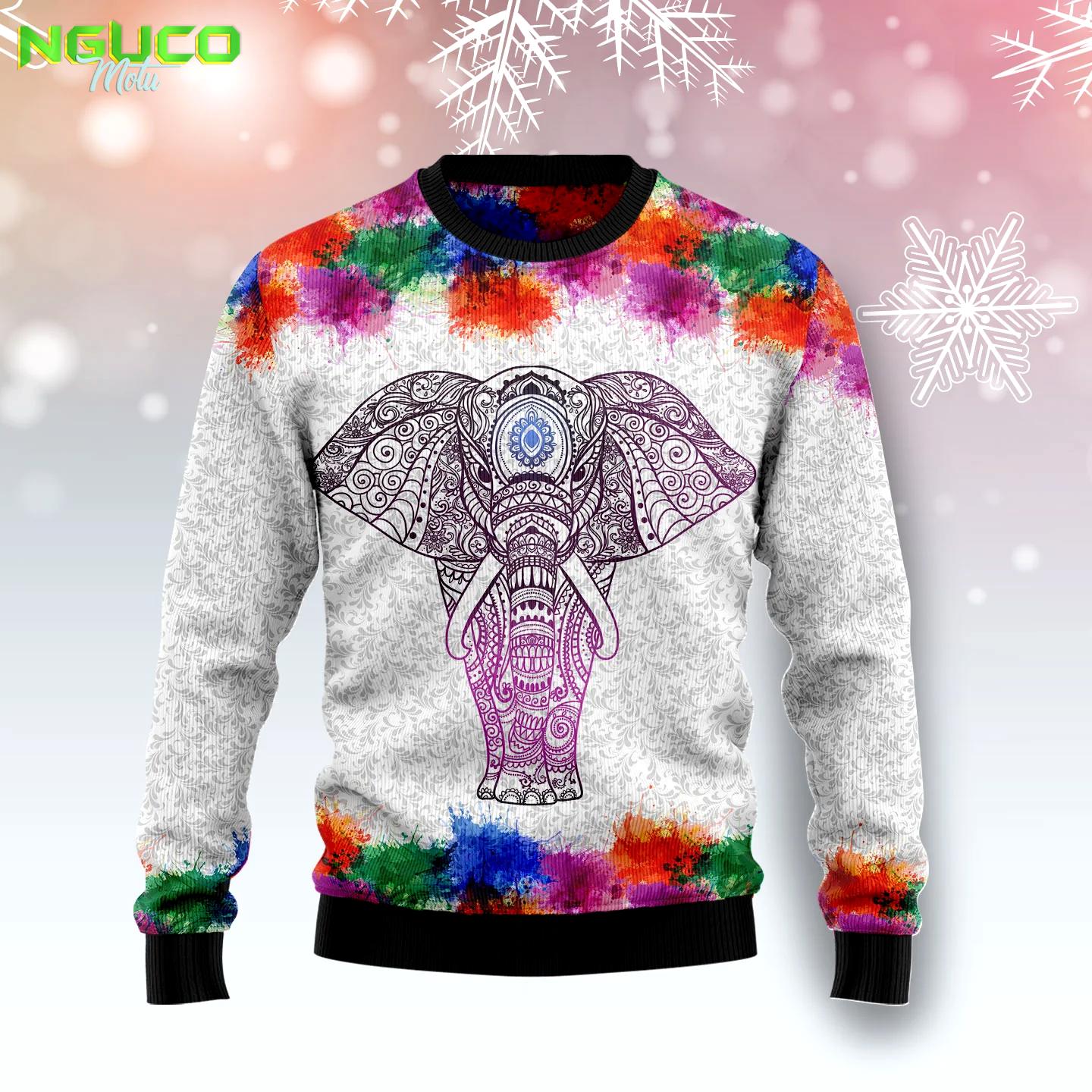 Elephant mandala color ty2810 ugly christmas sweater