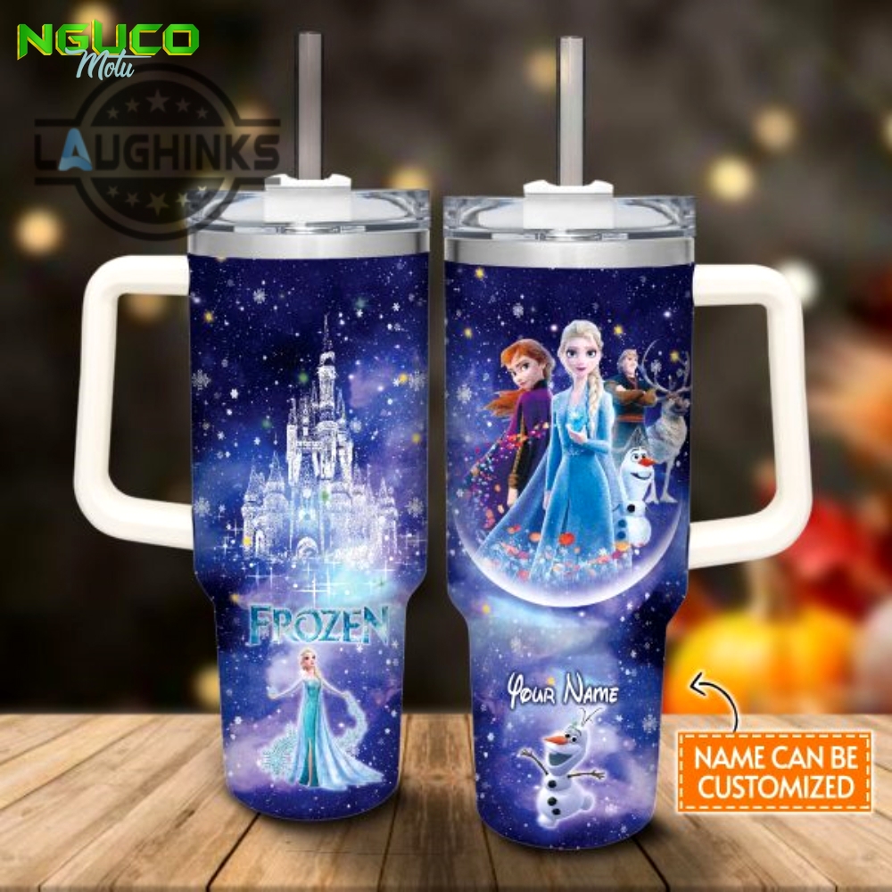 Elsa princess with olaf and friends castle pattern 40oz tumbler with handle and straw lid personalized stanley tumbler dupe 40 oz stainless steel travel cups gift