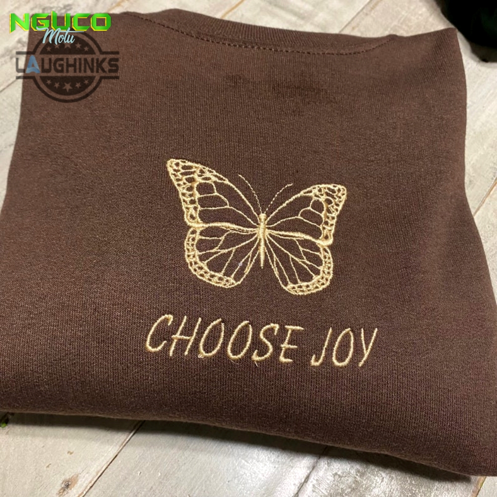 Embroidered choose joy butterfly vintage crewneck choose joycrewneck butterfly sweatshirts cute vintage sweatshirt embroidery tshirt sweatshirt hoodie gift