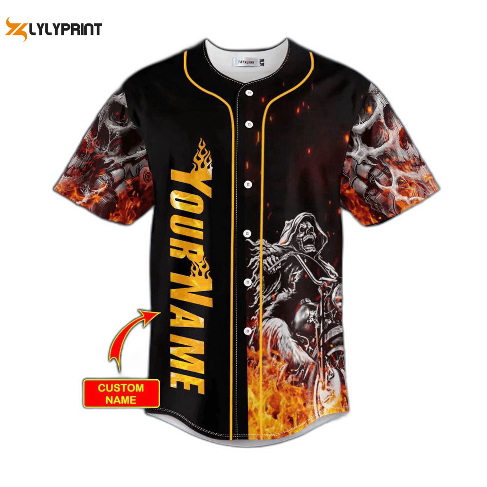 Fire ghost rider biker skull custom baseball jersey for men women, men’s baseball jersey for men women