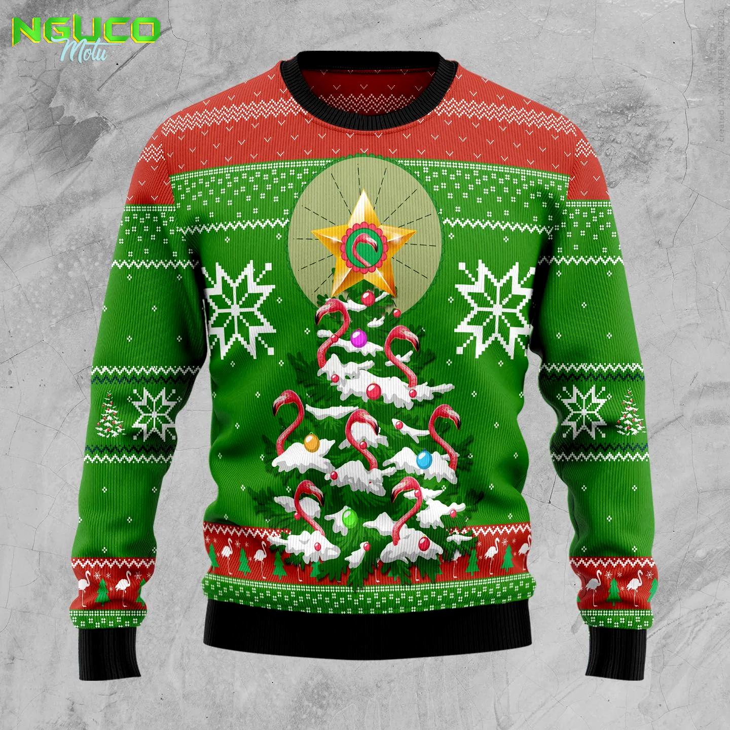 Flamingo pine tree d0610 ugly christmas sweater