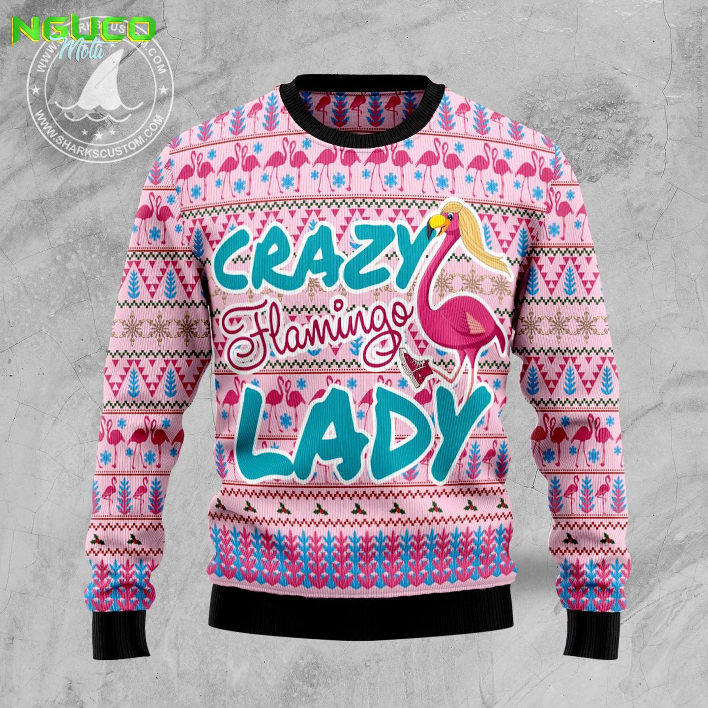 Flamingo pink flamingo lady hz102609 ugly christmas sweater