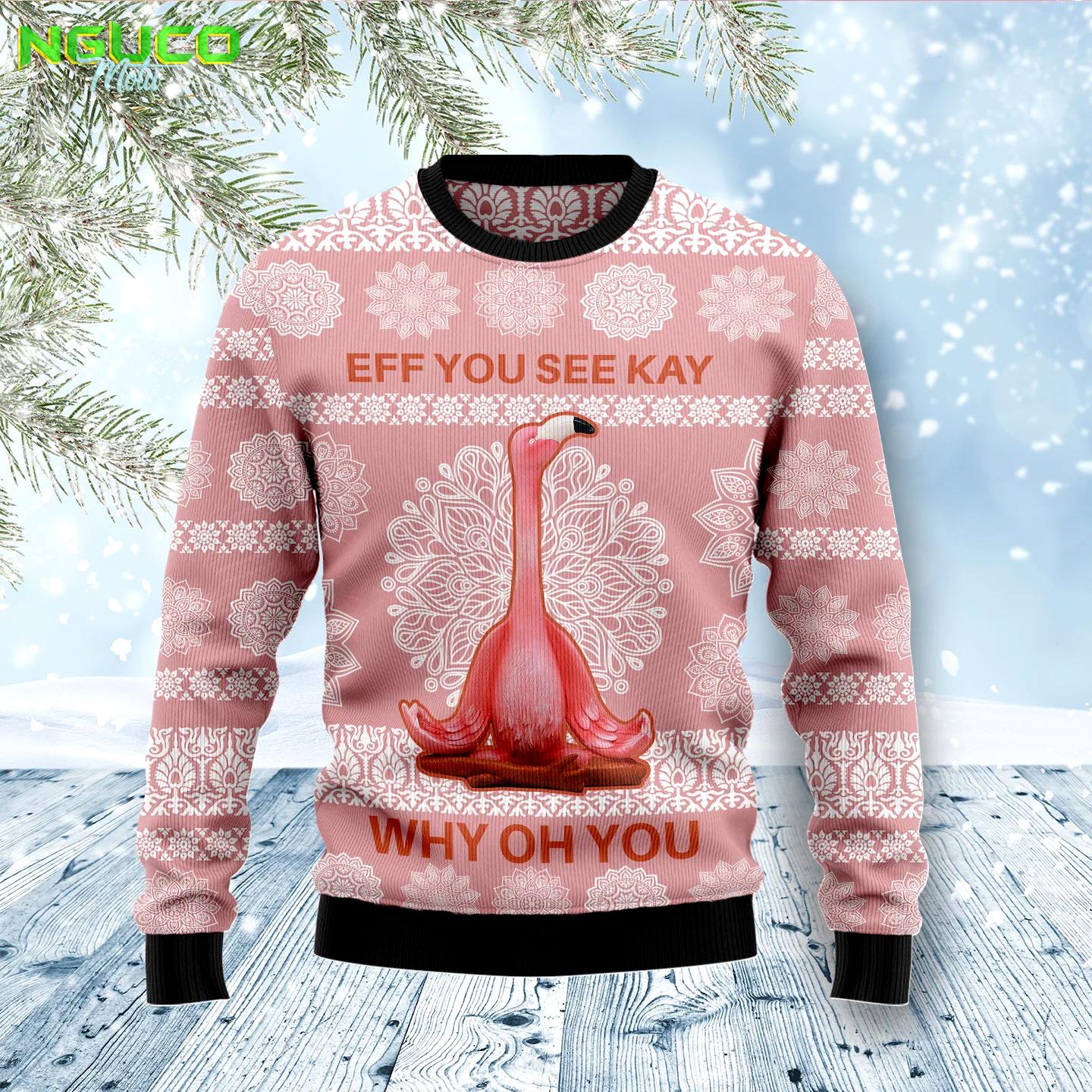 Flamingo why oh you d1011 ugly christmas sweater