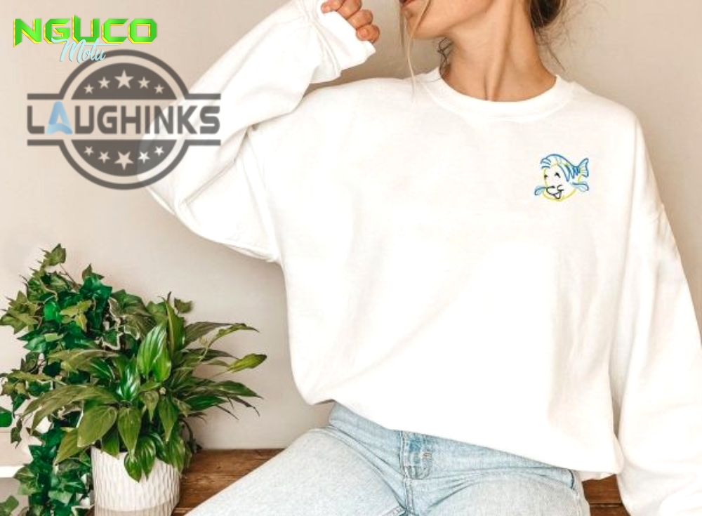 Flounder inspired embroidered disney sweatshirt embroidery tshirt sweatshirt hoodie gift