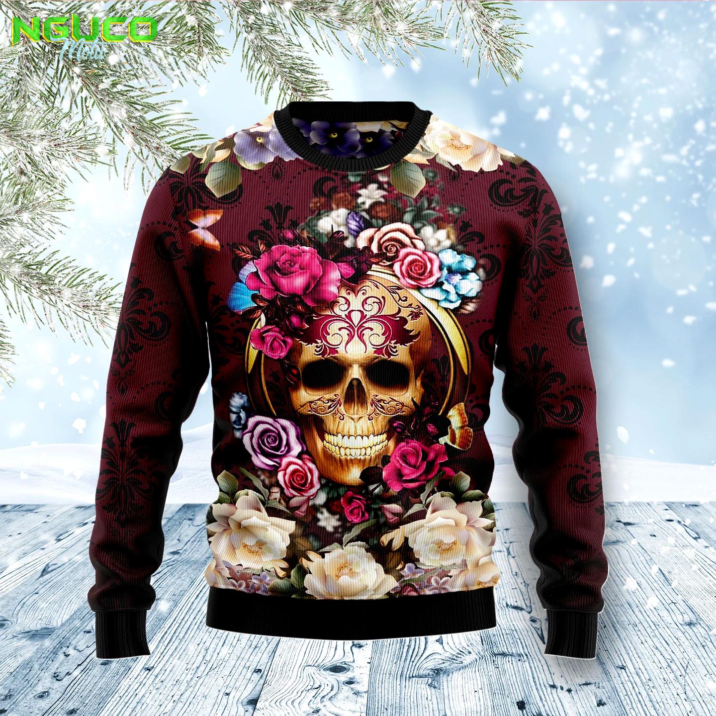 Flower skull d1011 ugly christmas sweater