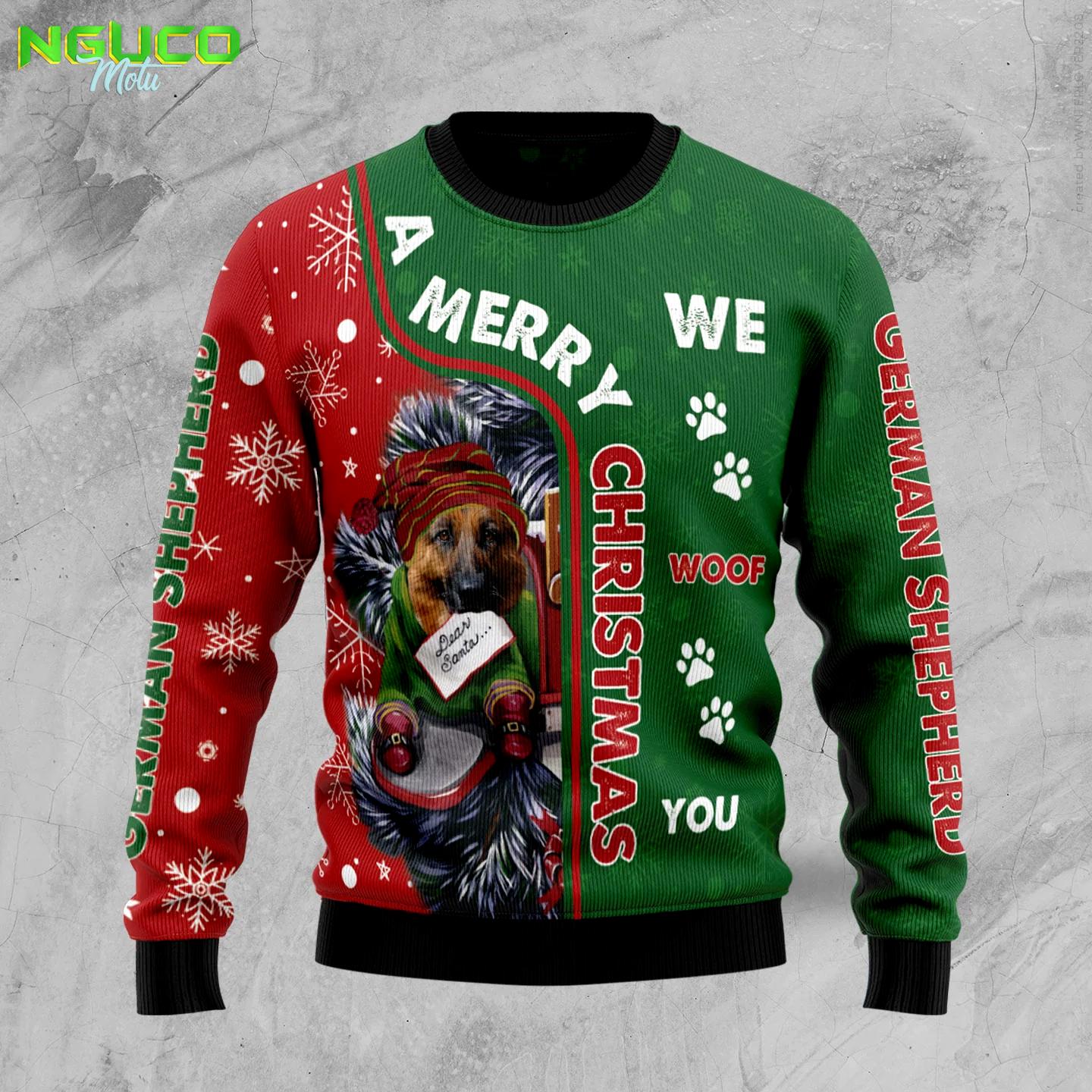 German shepherd merry christmas hz101608 ugly christmas sweater