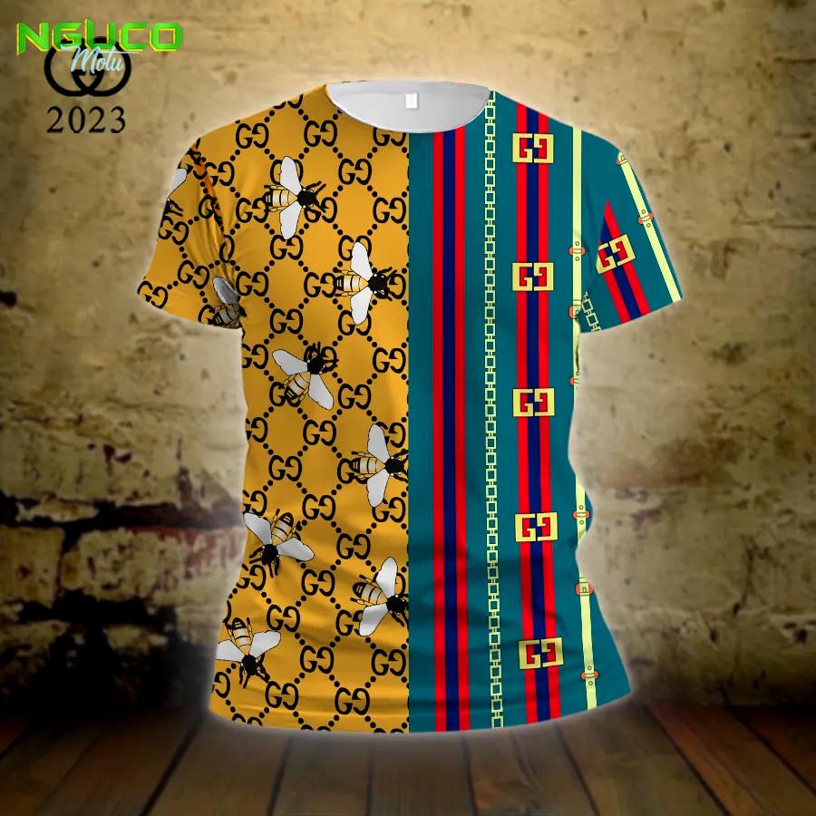 Gucci bees yellow luxury brand t-shirt outfit for men women