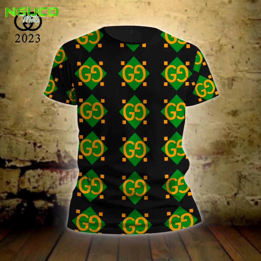 Gucci yellow logo green black luxury brand premium t-shirt outfit for men women