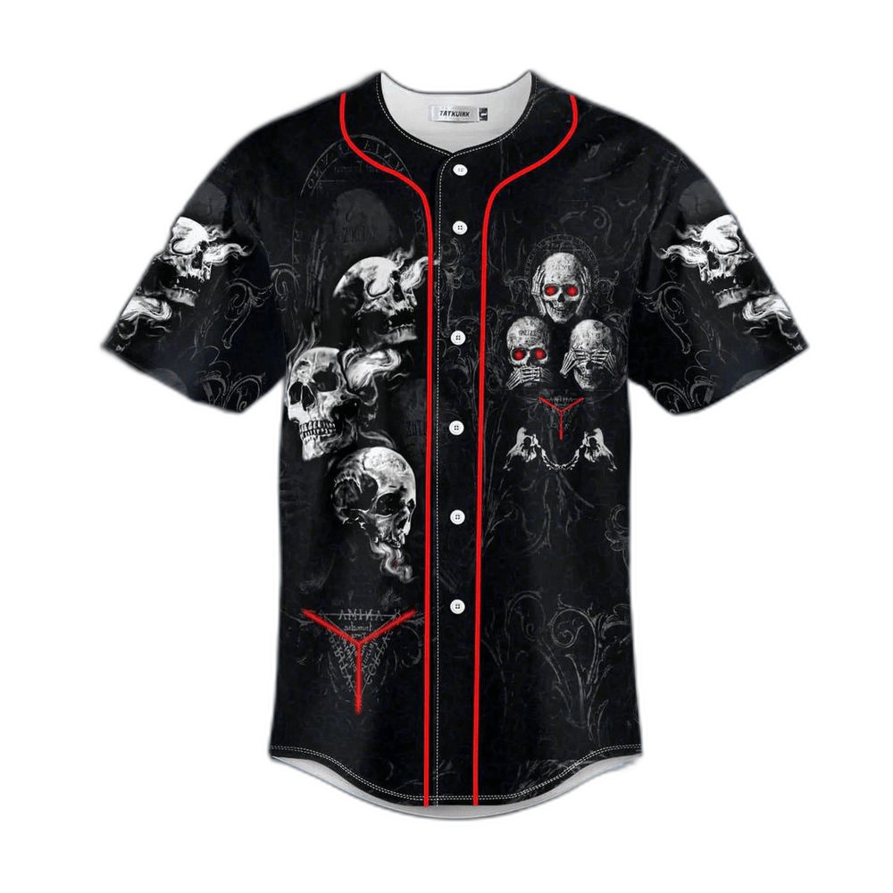Hear see speak no evil skull baseball jerseymen’s baseball jersey gift for skull lover