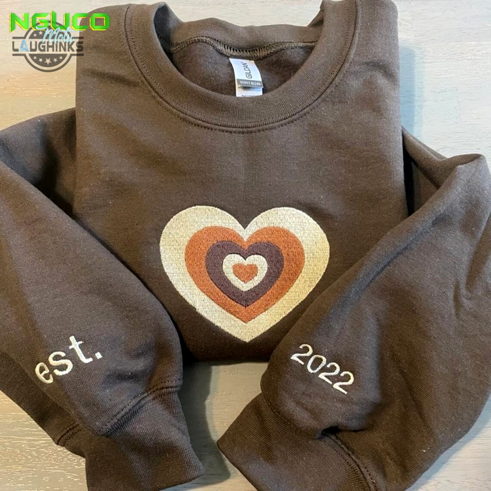 Heart embroidered sweatshirt anniversary date custom embroidered sweatshirt couples sweatshirts roman numerals crewnecks embroidery tshirt sweatshirt hoodie gift