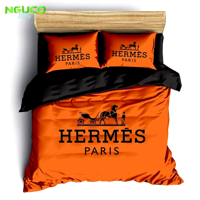 Hermes paris orange luxury brand fashion  bedding set bedspread duvet cover set