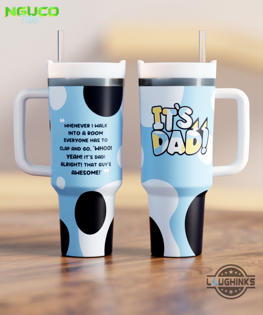 Its dad crewcup 40oz stanley tumbler dupe bluey bingo bandit heeler 40 oz stainless steel travel cups with handle lid and straw new
