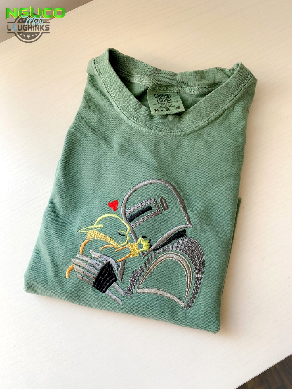 Mandalorian and grogru love embroidered t shirt star wars disney embroidered shirt galaxys edge shirt embroidery tshirt sweatshirt hoodie gift