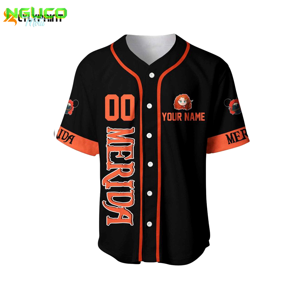 Merida princess black orange teal jersey, disney custom baseball jersey