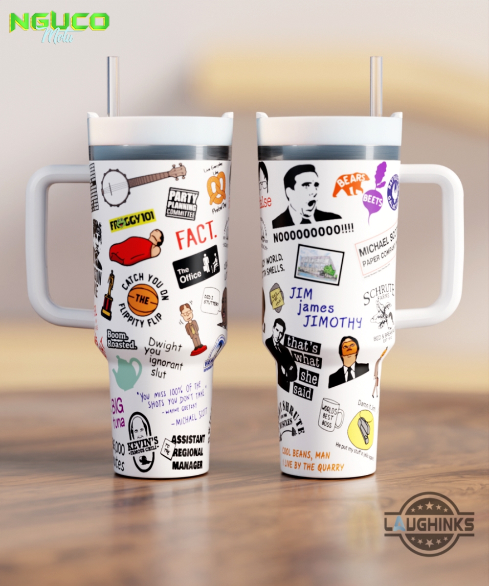 Michael scott paper company 40oz crewcup stanley tumbler dupe 40 oz stainless steel travel cups with handle lid and straw new