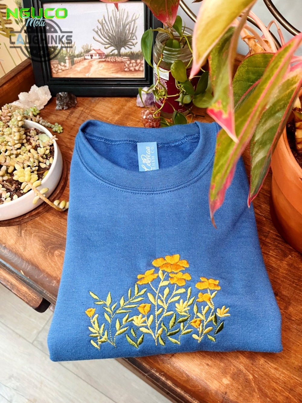 Millenium blue floral embroidered crewneck  unisex embroidered fleece pullover  embroidered sweatshirt  hippie apparel embroidery tshirt sweatshirt hoodie gift