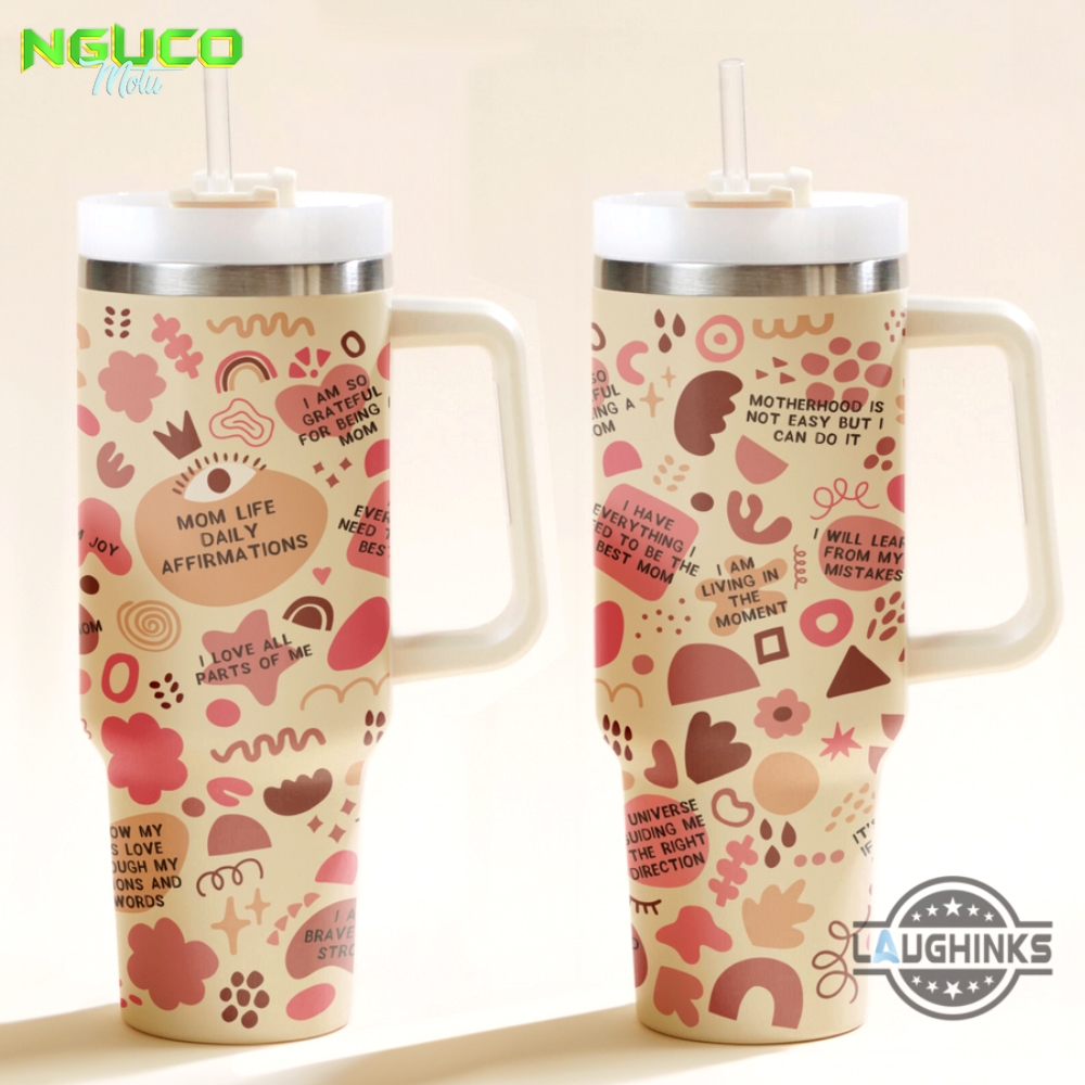 Mom affirmations crewcup 40oz stanley tumbler dupe 40 oz stainless steel travel cups with handle lid and straw new