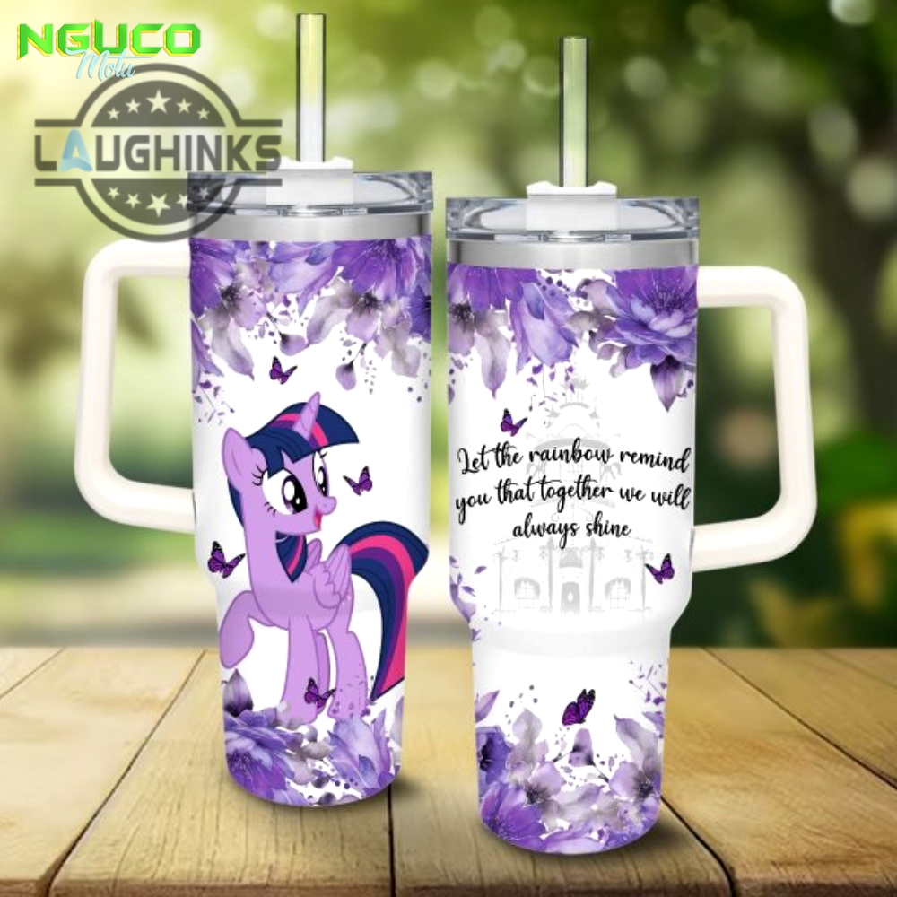 My little pony twilight sparkle flower pattern 40oz stainless steel tumbler with handle and straw lid personalized stanley tumbler dupe 40 oz stainless steel travel cups gift