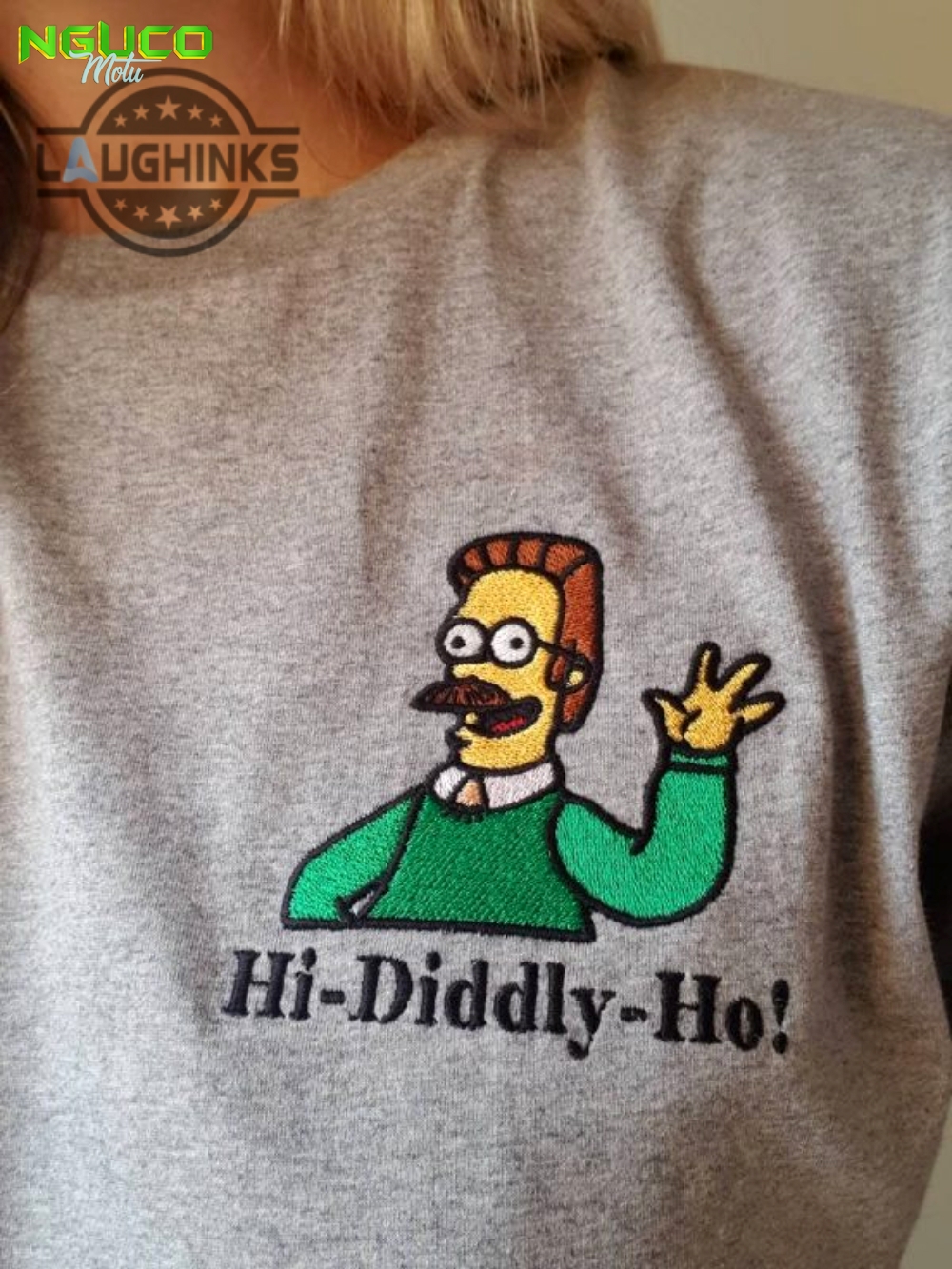 Ned flanders hi diddly ho the simpsons embroidered shirt embroidery tshirt sweatshirt hoodie gift