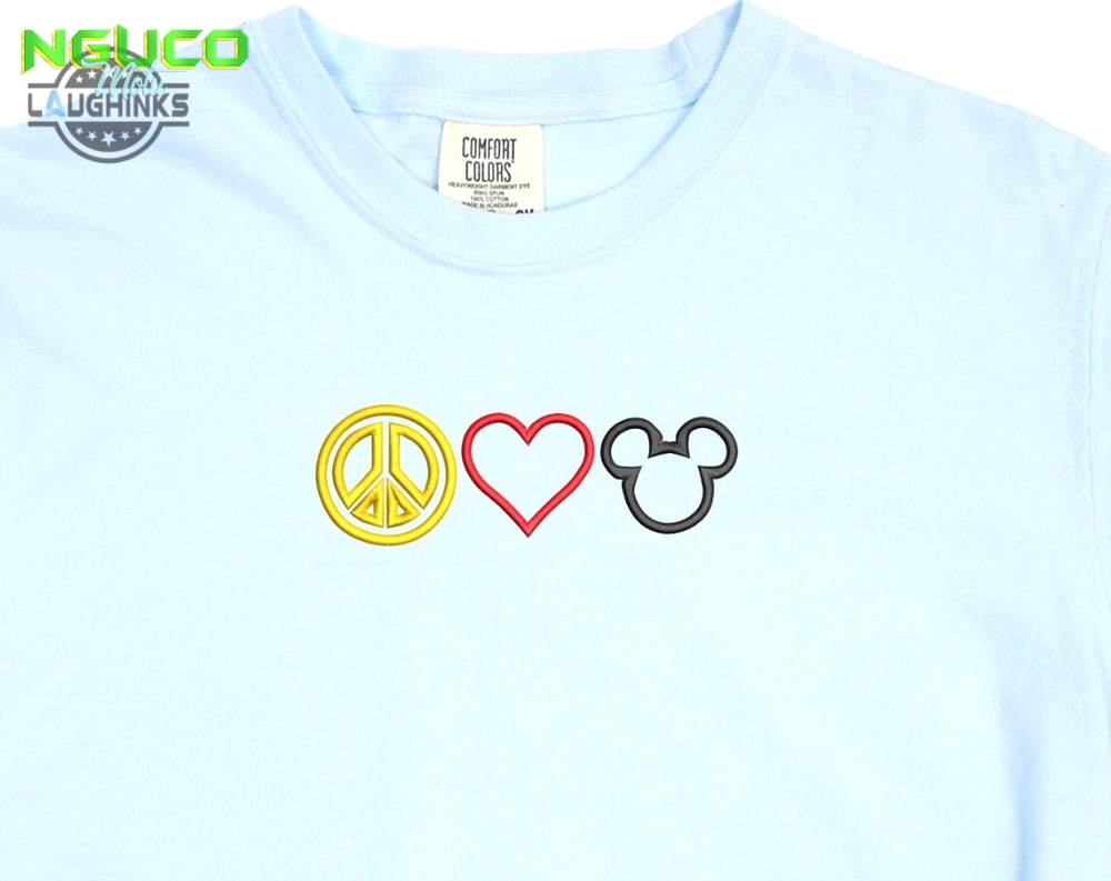 Peace love mickey embroidered tshirt mickey embroidered shirt ears t shirt disney shirt love disney disney tshirt womens disney shirt embroidery tshirt sweatshirt hoodie gift