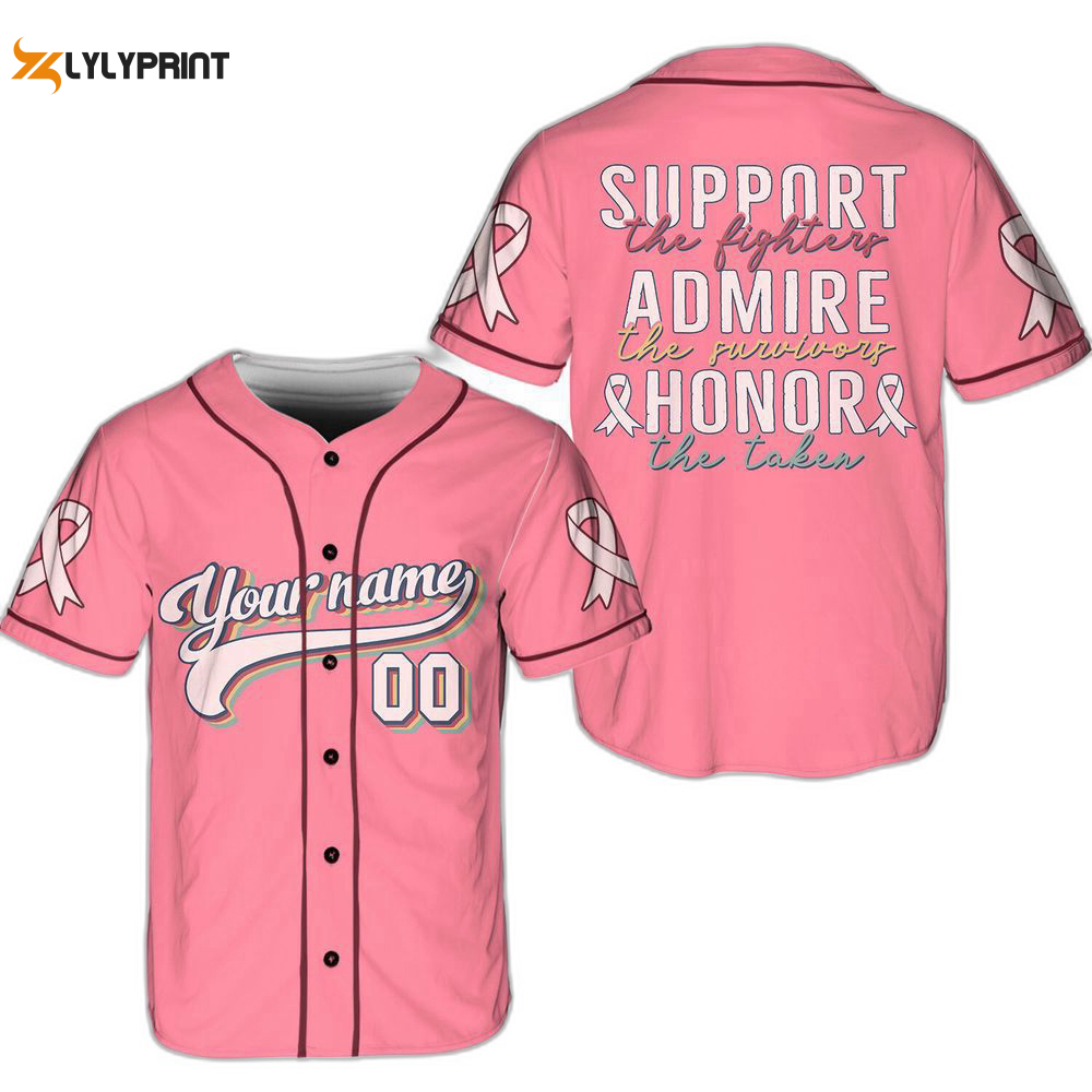 Personalized breast cancer support name and number baseball jersey for men women