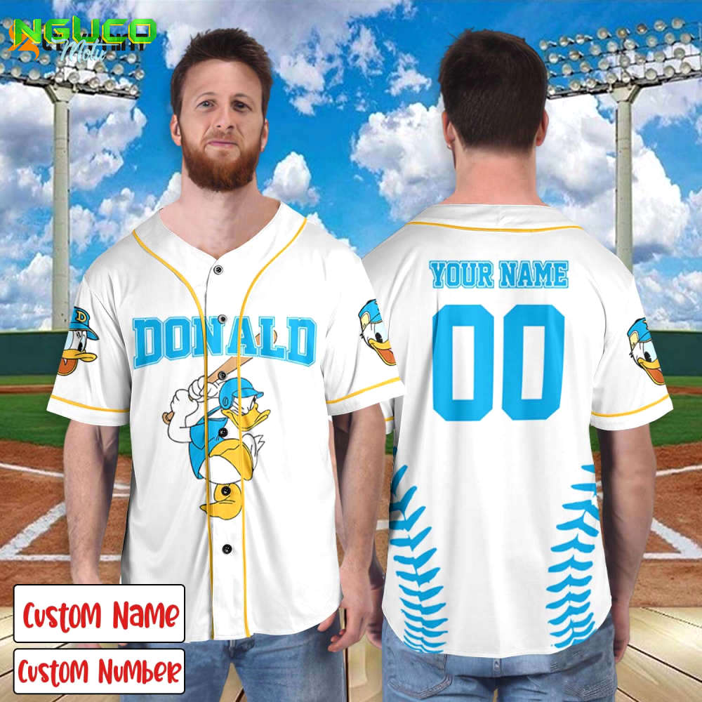 Personalized disney donald baseball jersey shirt, custom donald baseball shirt