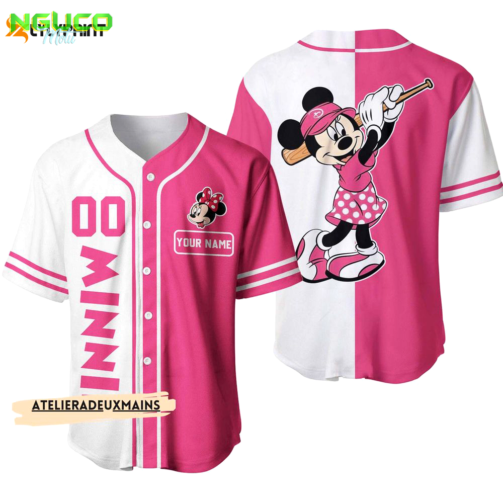 Personalized love playing baseball minnie mouse baseball jersey shirt