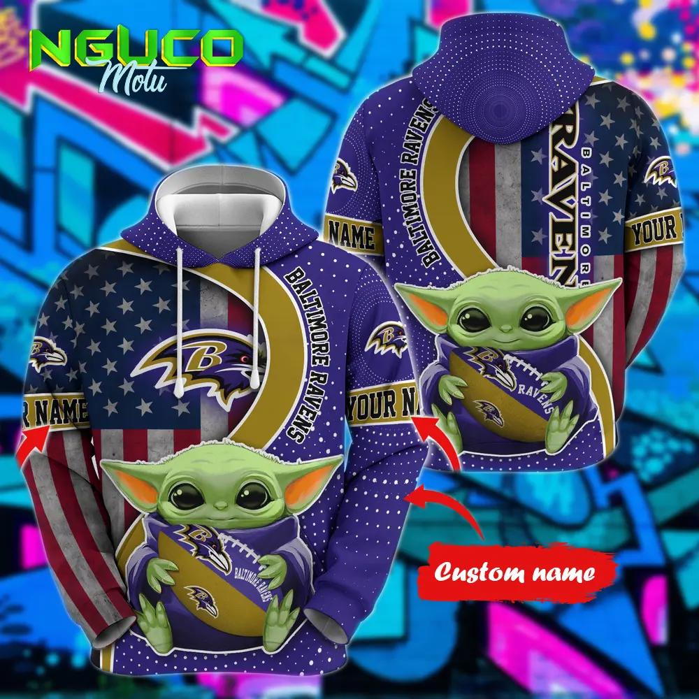 Personalized nfl baltimore ravens hoodie baby yoda unisex hoodie for fans