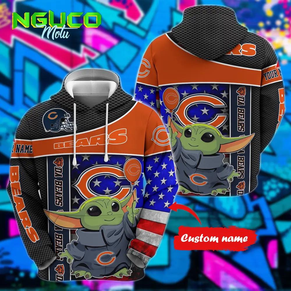 Personalized nfl chicago bears hoodie baby yoda unisex hoodie