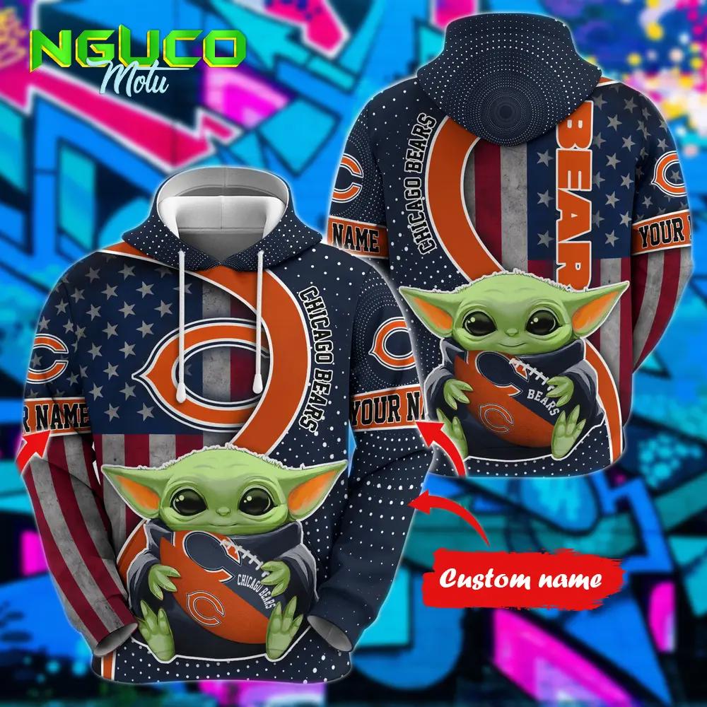 Personalized nfl chicago bears hoodie baby yoda unisex hoodie for fans