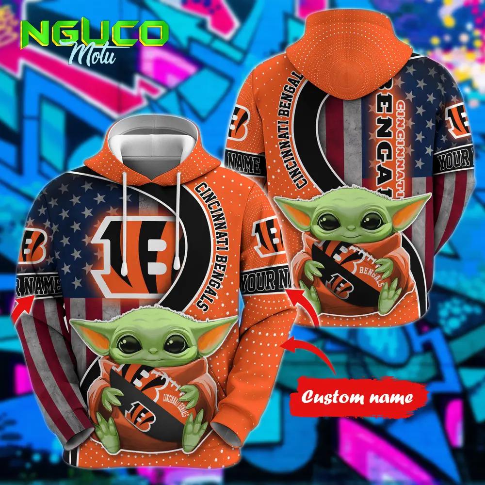 Personalized nfl cincinnati bengals hoodie baby yoda unisex hoodie for fans