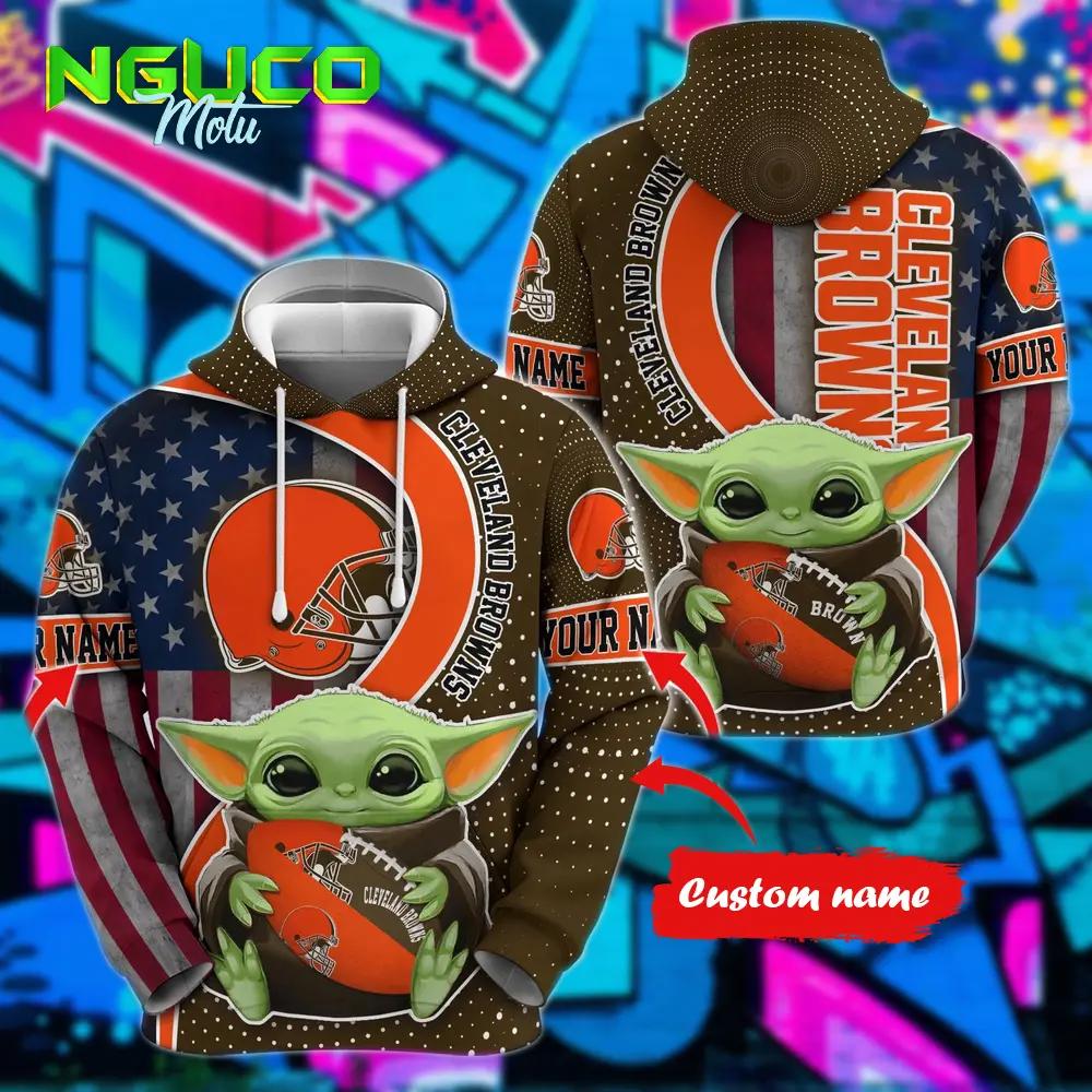 Personalized nfl cleveland browns hoodie baby yoda unisex hoodie for fans