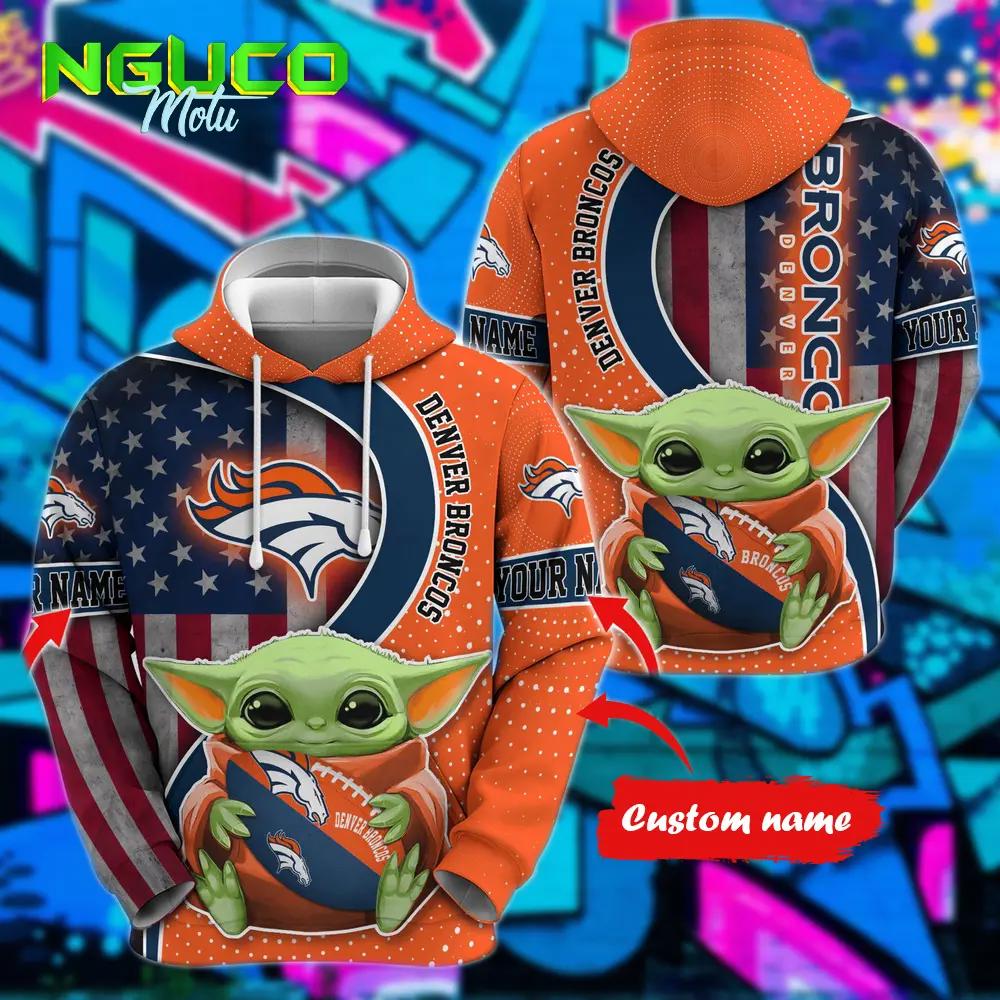 Personalized nfl denver broncos hoodie baby yoda unisex hoodie for fans