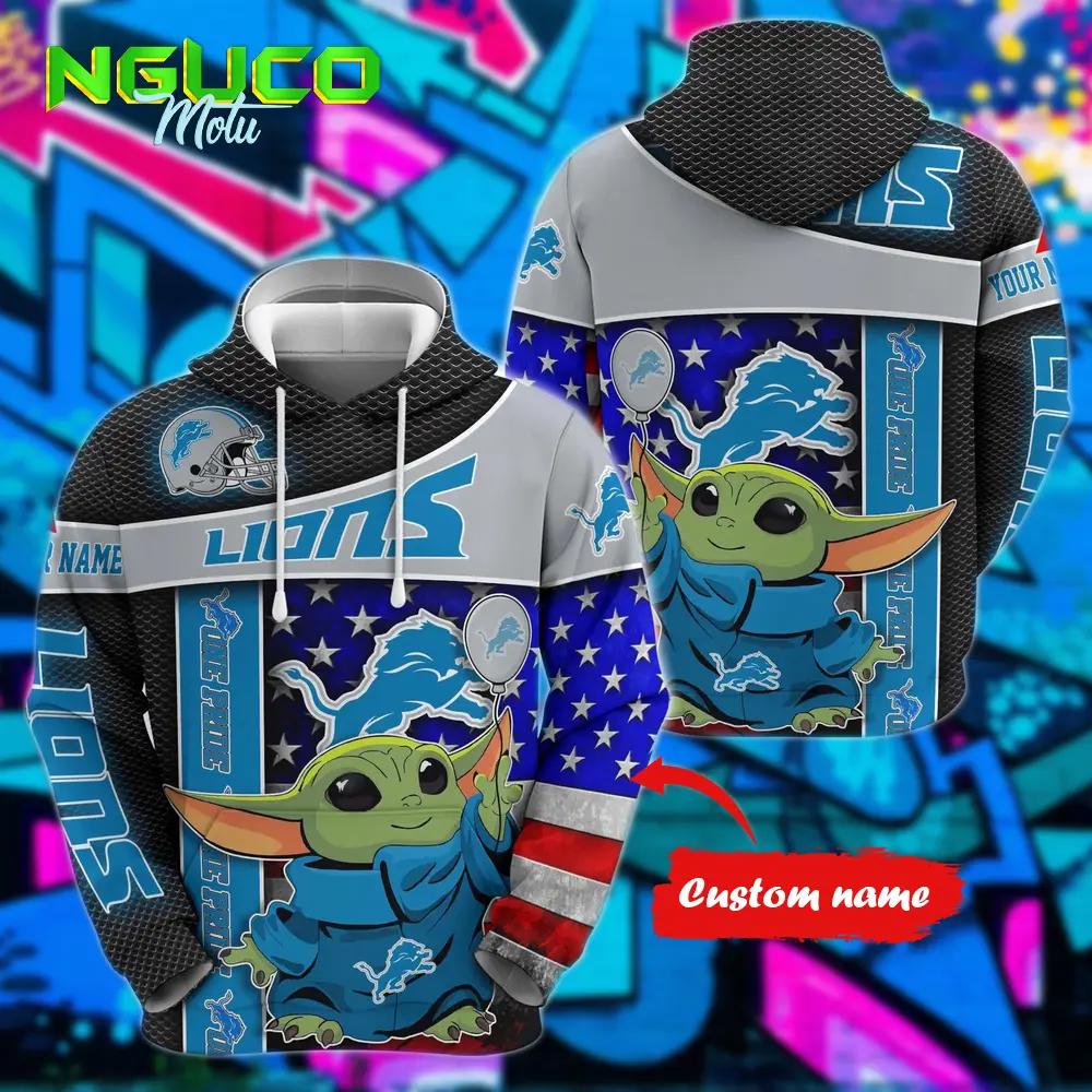 Personalized nfl detroit lions hoodie baby yoda unisex hoodie