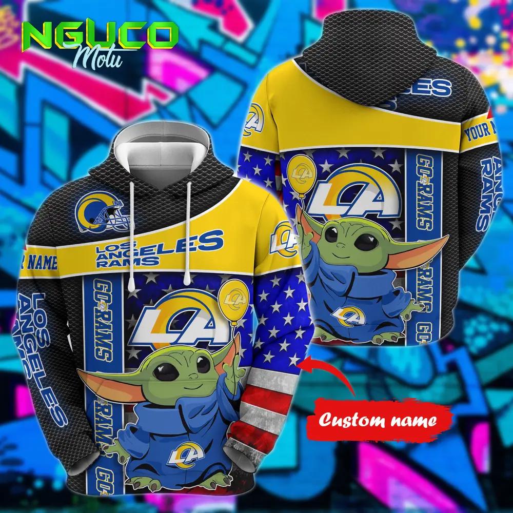 Personalized nfl los angeles rams hoodie baby yoda unisex hoodie
