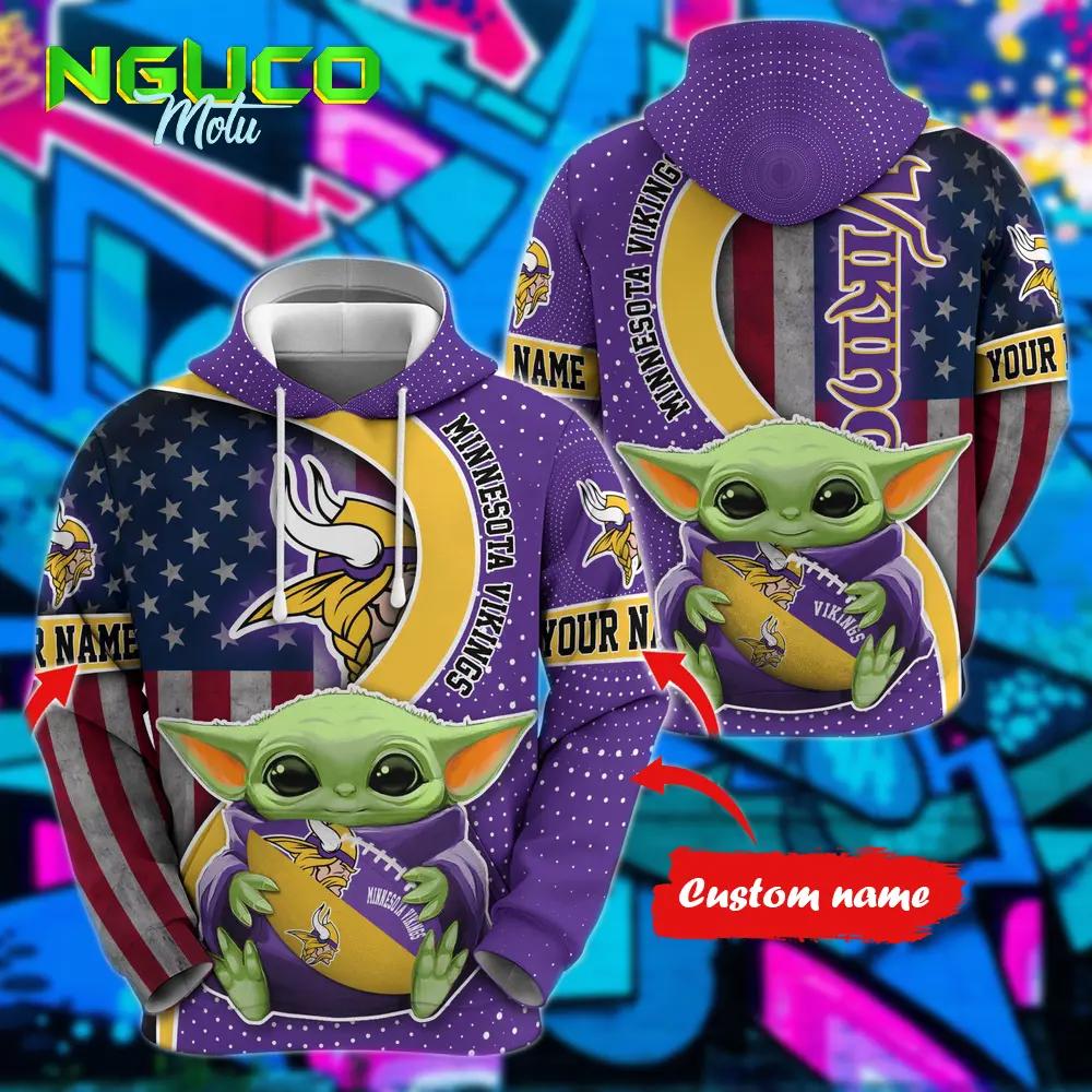 Personalized nfl minnesota vikings hoodie baby yoda unisex hoodie for fans