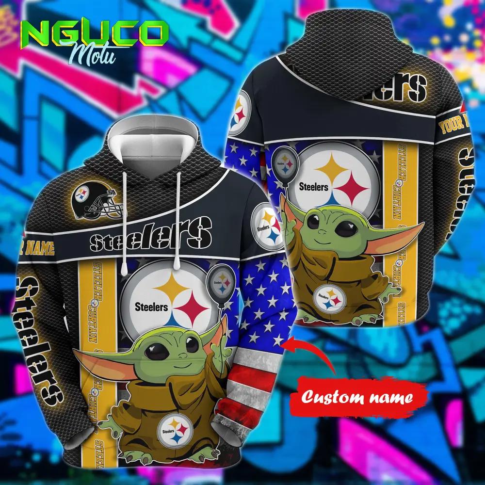 Personalized nfl pittsburgh steelers hoodie baby yoda unisex hoodie