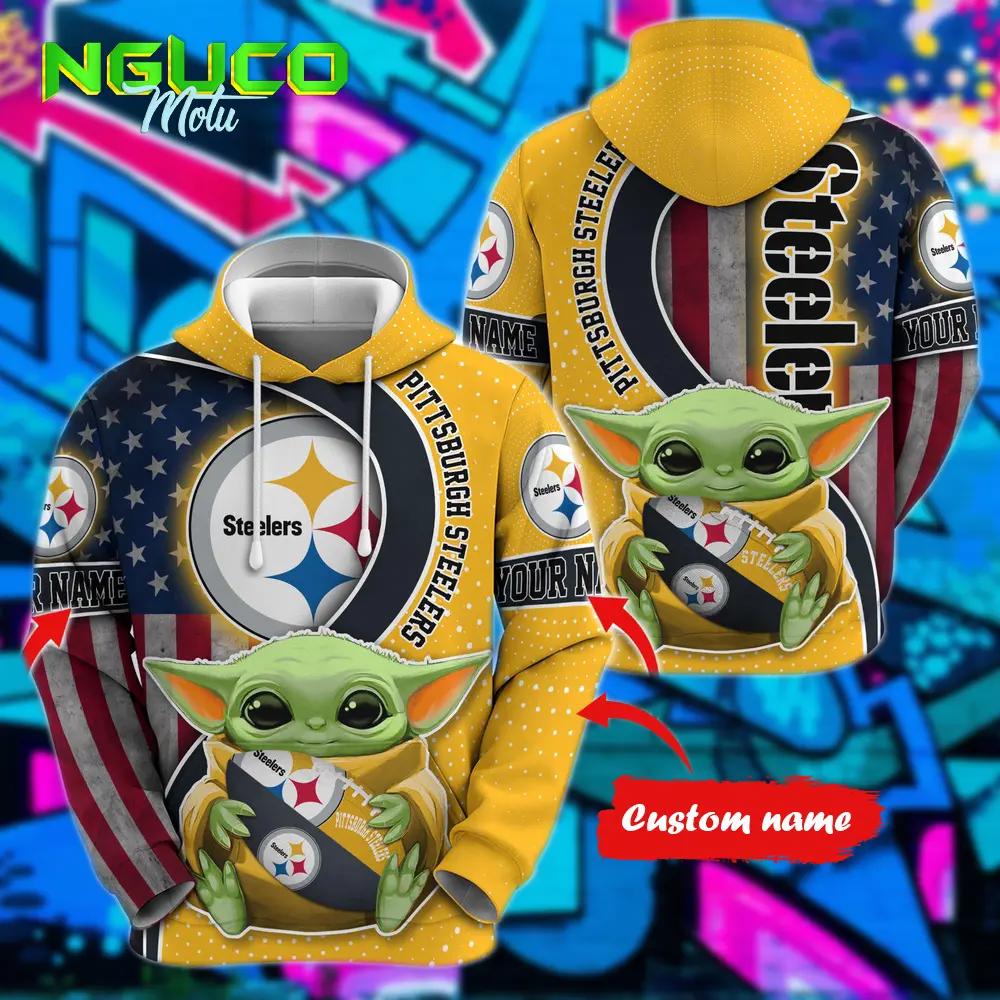 Personalized nfl pittsburgh steelers hoodie baby yoda unisex hoodie for fans