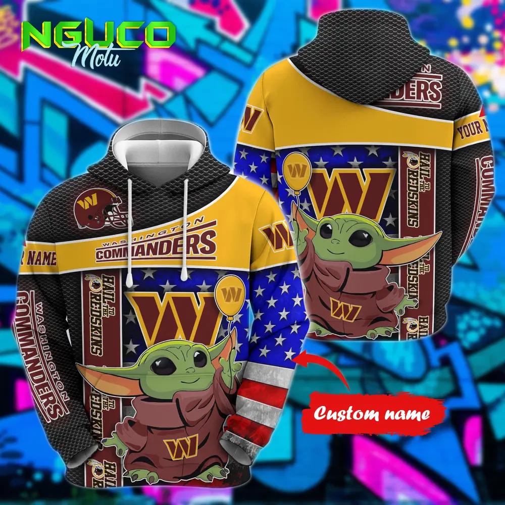 Personalized nfl washington commanders hoodie baby yoda unisex hoodie