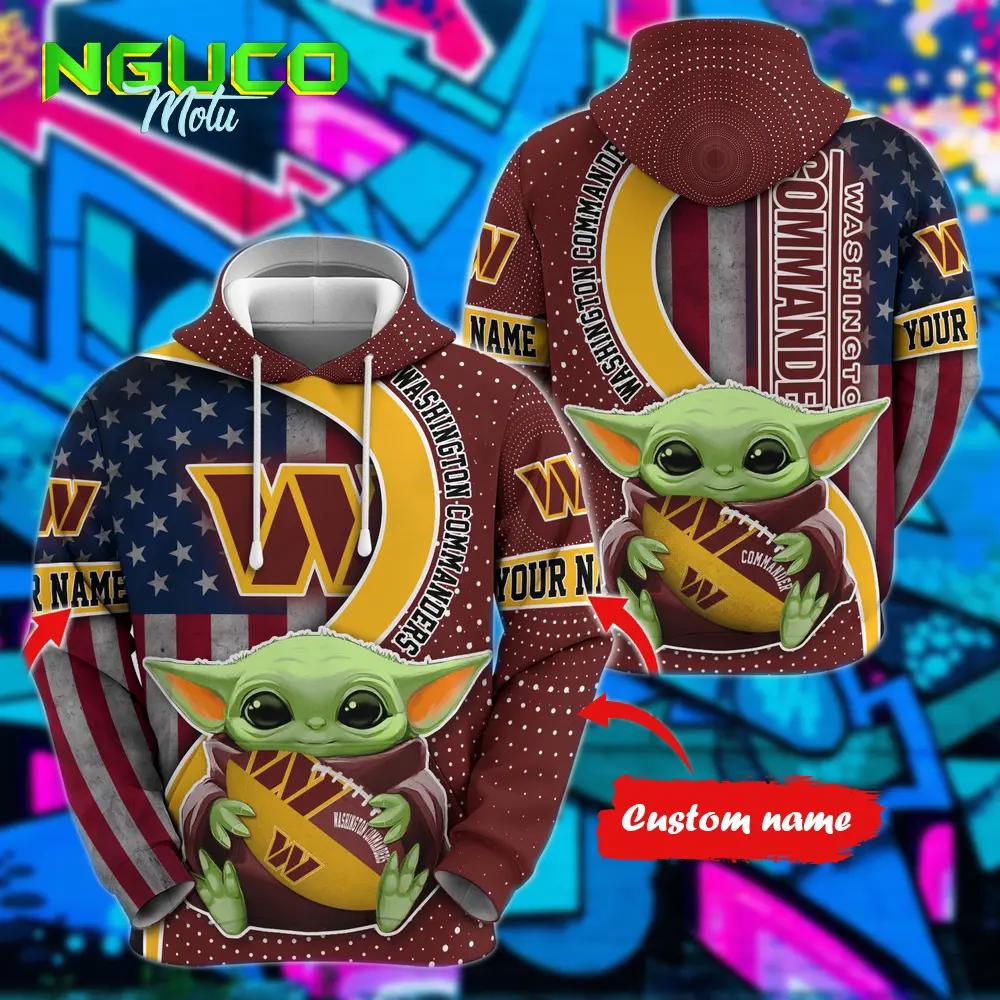 Personalized nfl washington commanders hoodie baby yoda unisex hoodie for fans