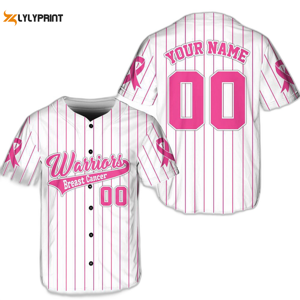 Personalized warriors breast cancer team name and number baseball jersey for men women