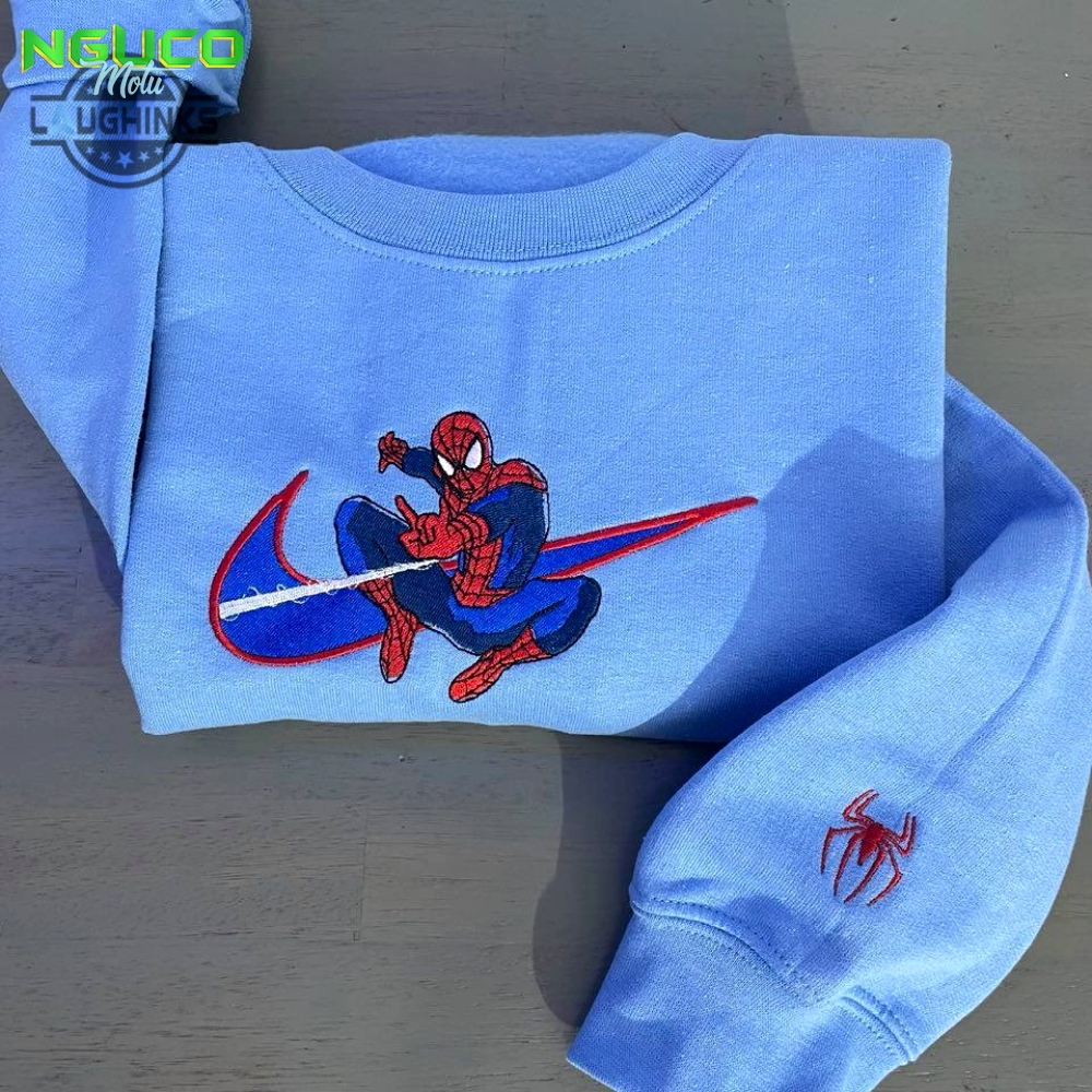 Spiderman with swoosh embroidered sweatshirt embroidery tshirt sweatshirt hoodie gift
