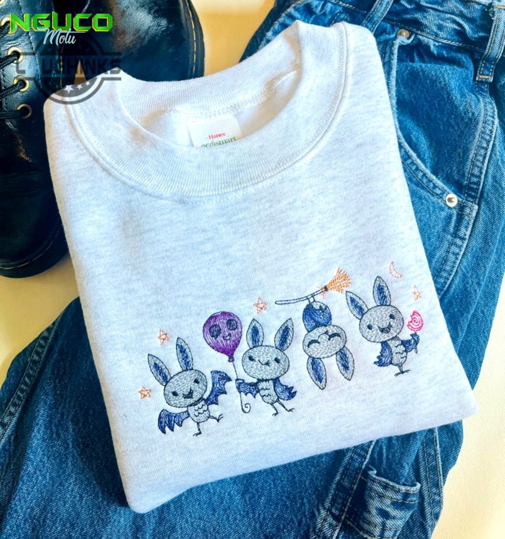 Spooky party bats embroidered crewneck bat crewneck halloween sweatshirt spooky crewneck embroidery tshirt sweatshirt hoodie gift