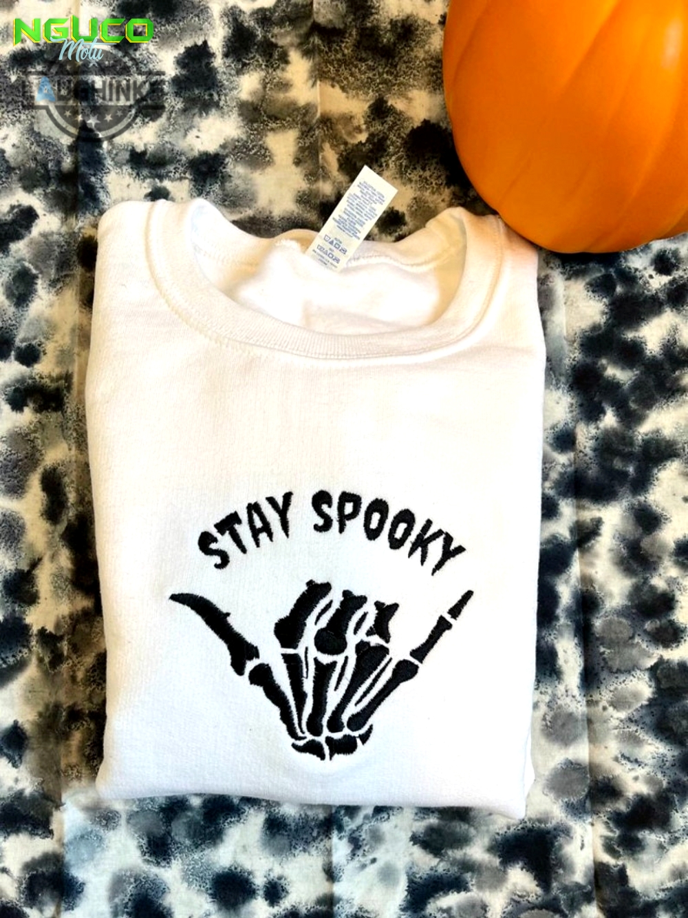 Stay spooky embroidered sweatshirt hoodie skeleton hand embroidered sweatshirt halloween sweatshirt embroidery tshirt sweatshirt hoodie gift