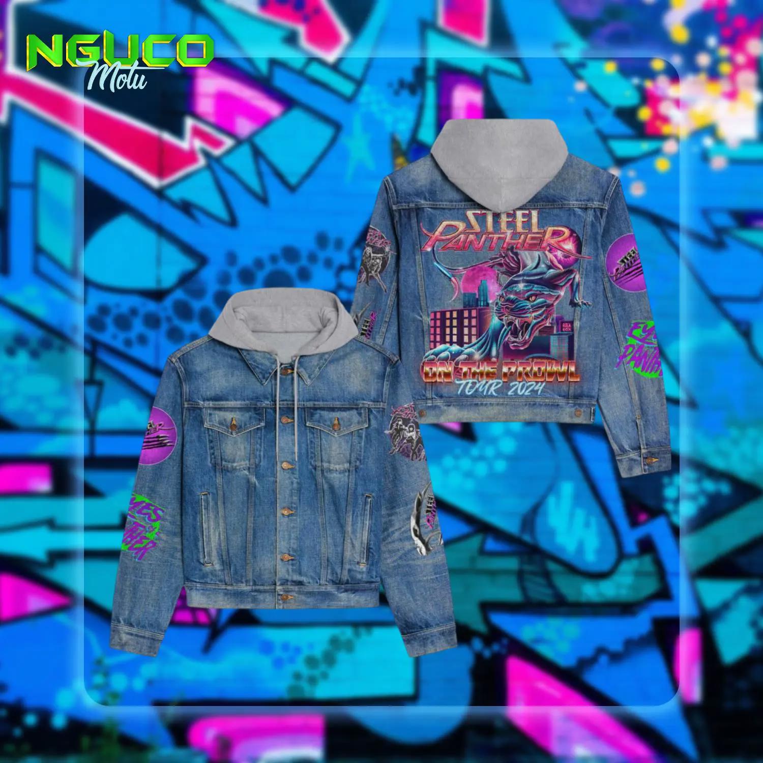 Steel panther on the prown tour 2024 hooded denim jacket
