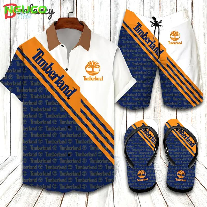 Timberland three color mix limited hawaiian shirt shorts and flip flops combo