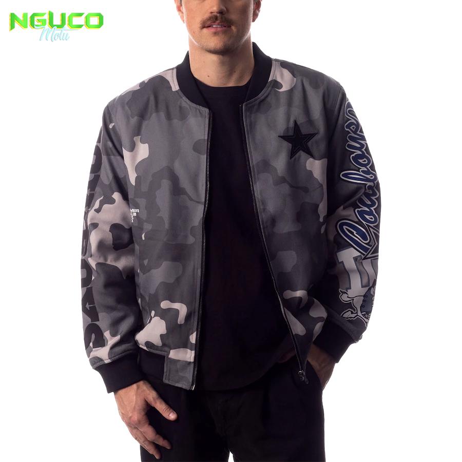 Unisex dallas cowboys the wild collective gray camo bomber jacket